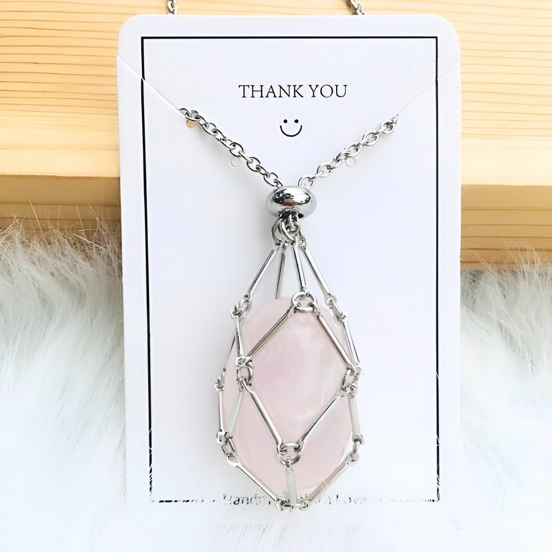 Necklace with Crystal Holder Pendant - CrystalGuard-Silver-Rose quartz-The Livary