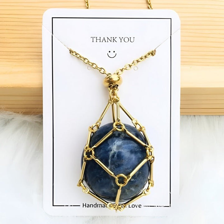 Necklace with Crystal Holder Pendant - CrystalGuard-Gold-Sapphire-The Livary