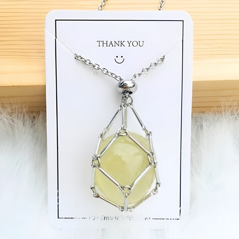 Necklace with Crystal Holder Pendant - CrystalGuard-Silver-Citrine-The Livary