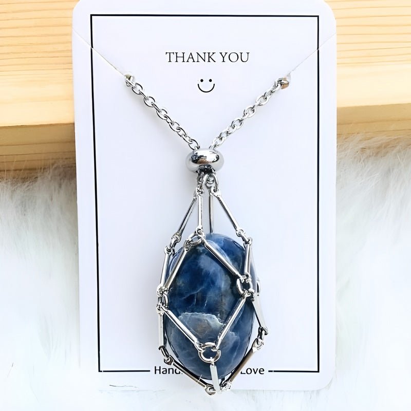 Necklace with Crystal Holder Pendant - CrystalGuard-Silver-Sapphire-The Livary