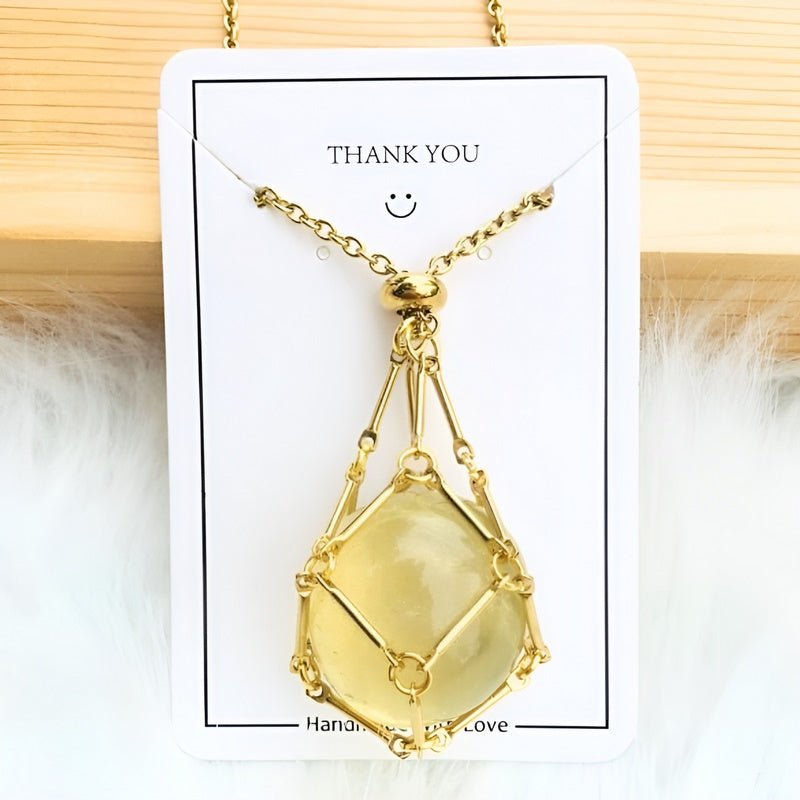 Necklace with Crystal Holder Pendant - CrystalGuard-Gold-Citrine-The Livary