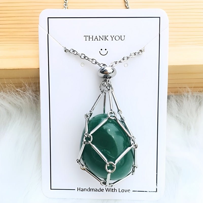Necklace with Crystal Holder Pendant - CrystalGuard-Silver-Emerald-The Livary