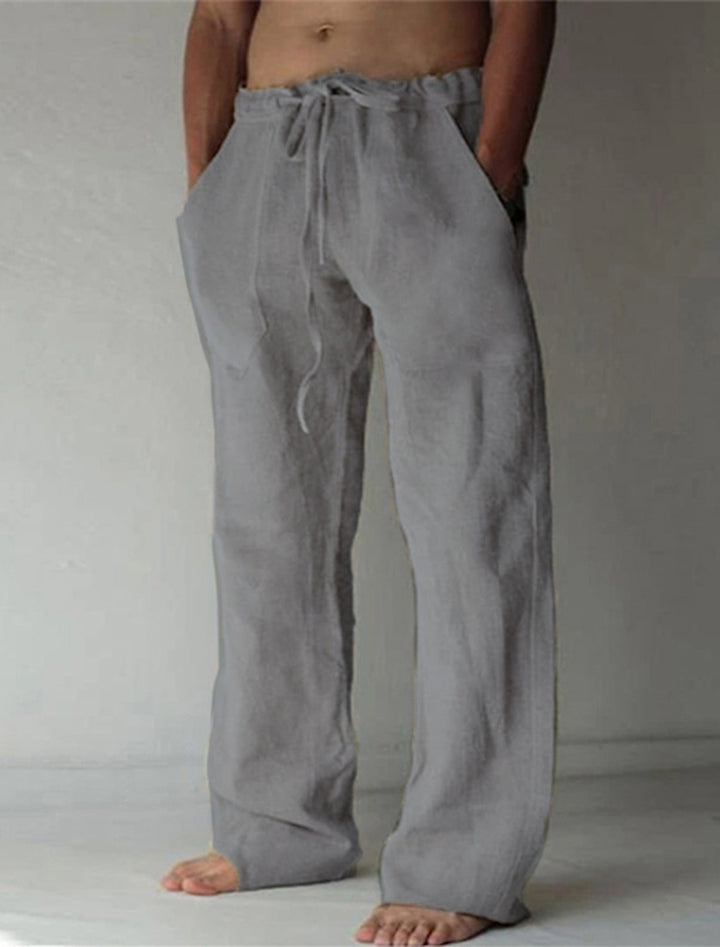 Casual men's linen trousers with a wide cut for summer – Elias-Dark grey-S-The Livary