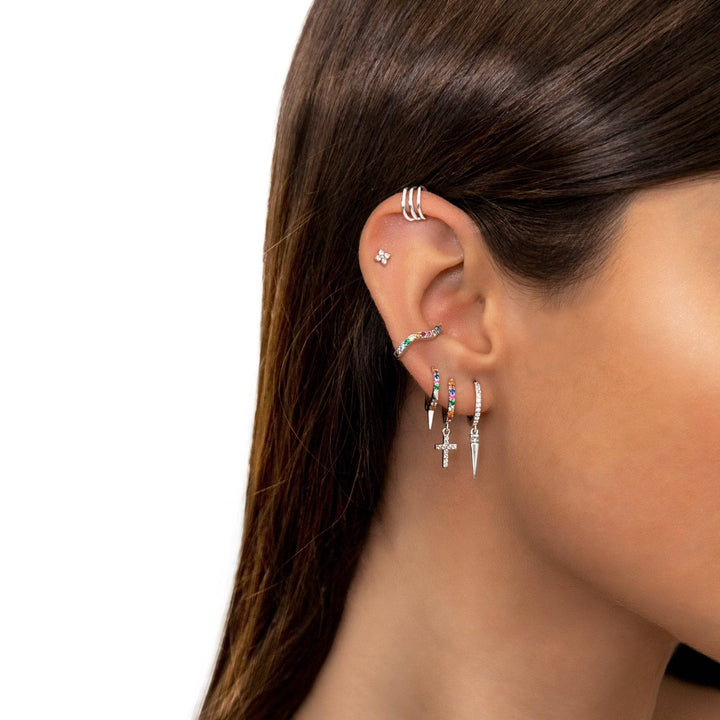 Coloured Zirconia Cross Earrings - Aurora-Silver-The Livary