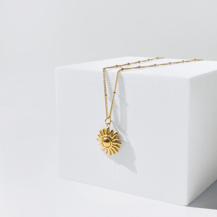 Necklace with Sun Pendant - Solara-Gold-The Livary