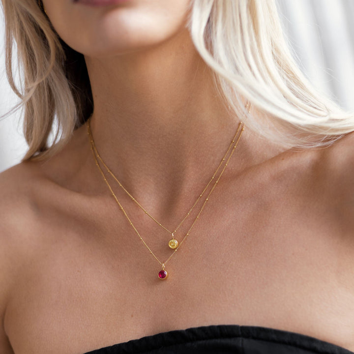 Birthstone Necklace - Aurora-January | Pomegranate-Gold-The Livary