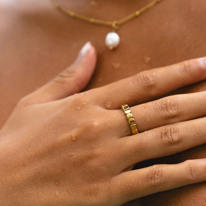 Stylish Beaded Ring - Elina-5-Gold-The Livary
