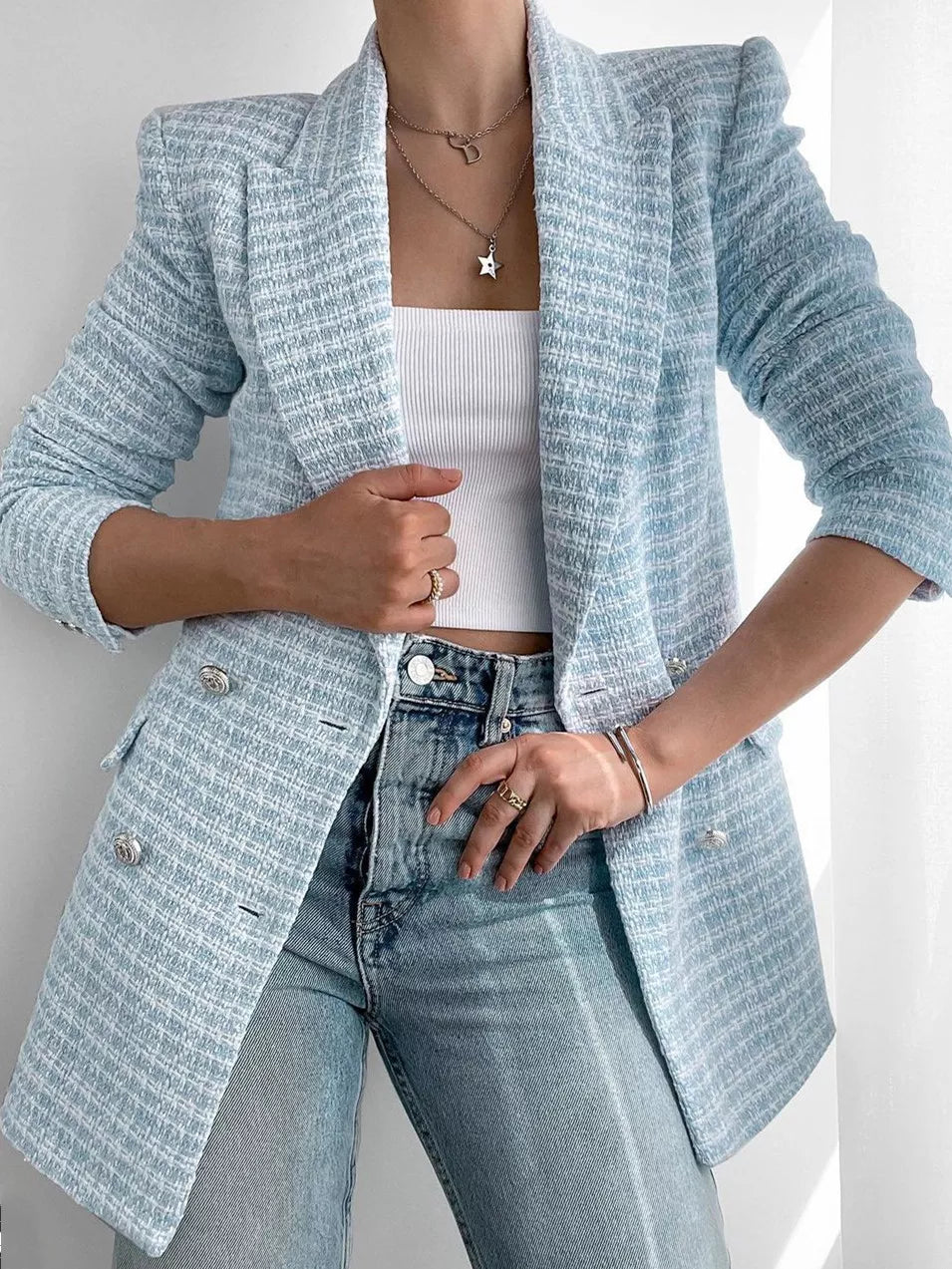 Fashionable Light Blue Women's Blazer - Elena-XS-The Livary