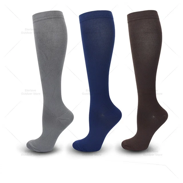 3 Pairs of Knee-High Compression Socks - FitSupport-Grey Blue Brown-S-M (2.5-5)-The Livary