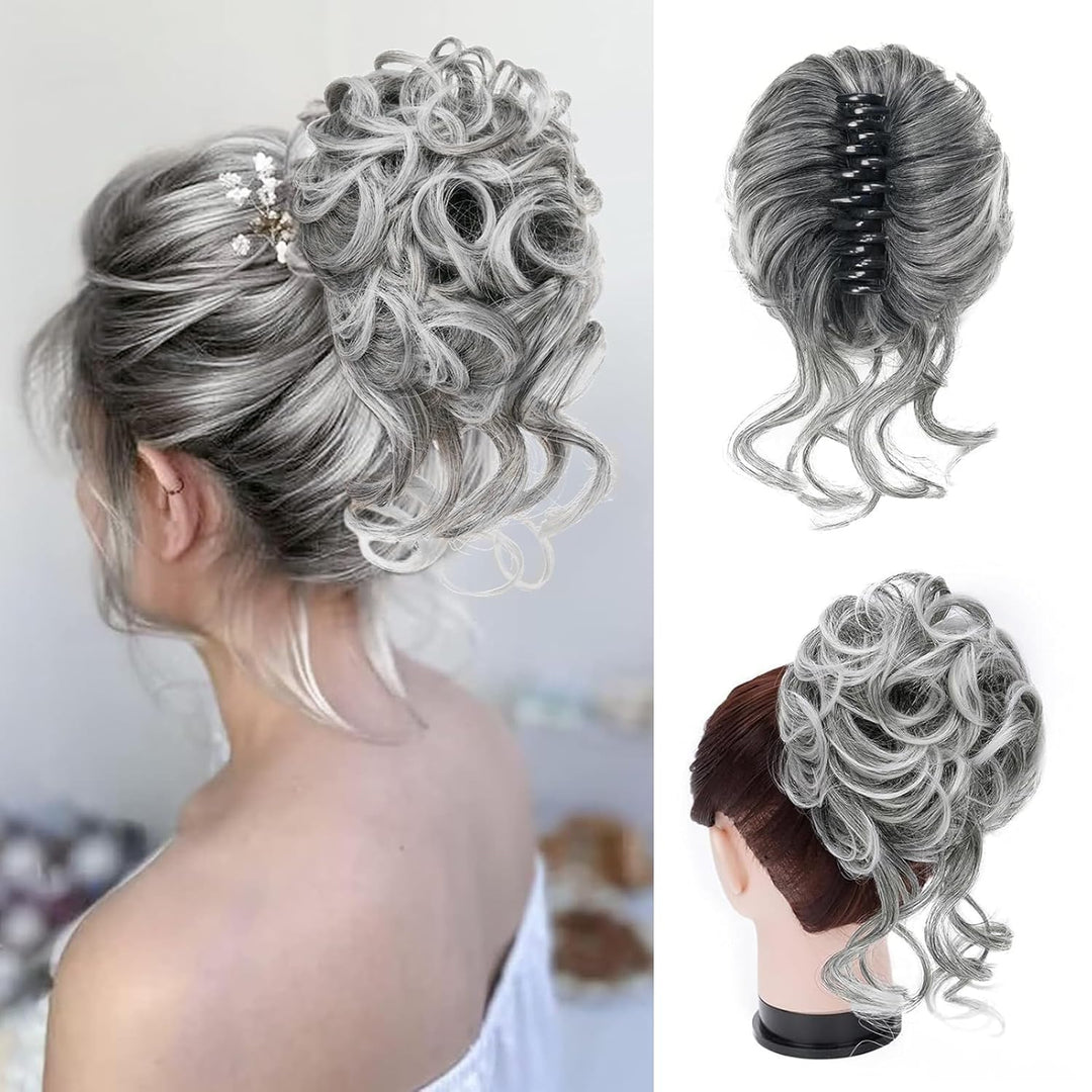Clip with Hair Extension for Wavy Bun – CurlClip-Gray-The Livary