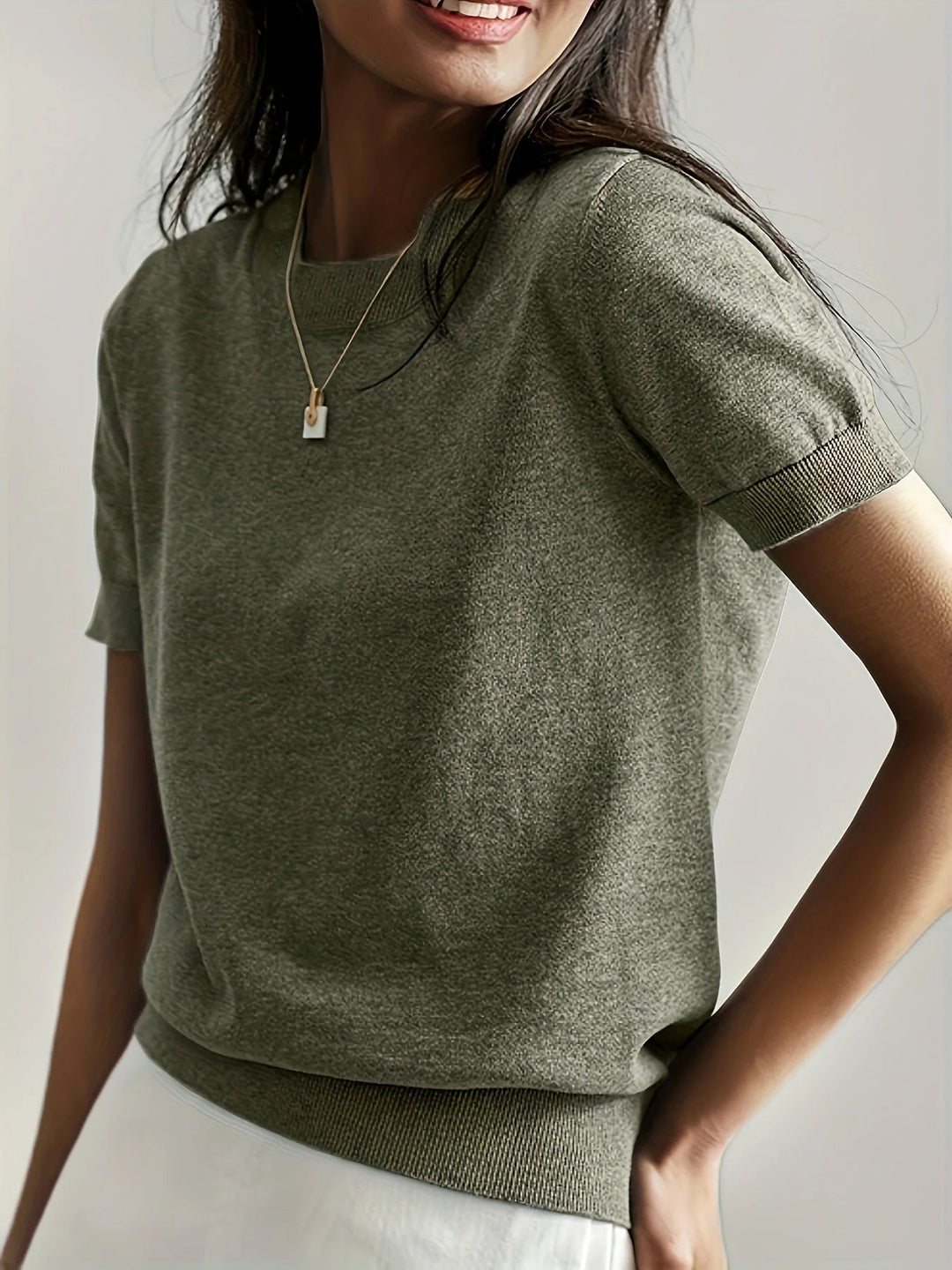 Spring Sweater with Short Sleeves – Mira-Green-XS-The Livary