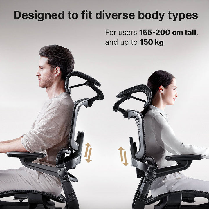 Ergonomic Office Chair with 16 Adjustable Features - ErgoFlex-Black-S (height 61.0–66.9in)-The Livary