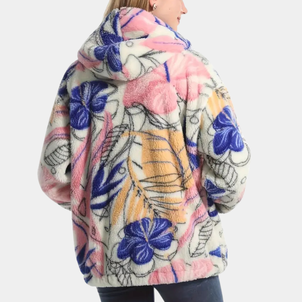 Warm Ladies' Coat with Hood and Floral Print - Elira-XS-The Livary