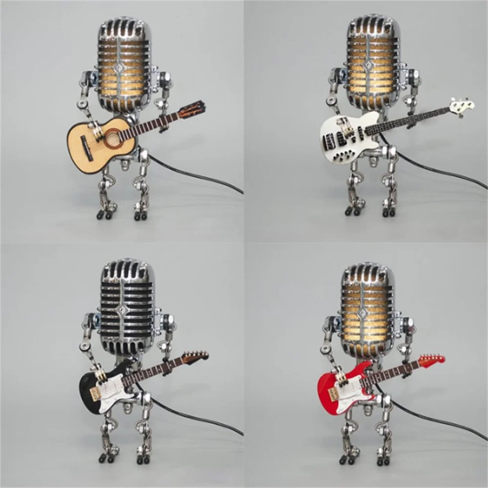 Decorative Microphone Robot Lamp with Guitar – Max-Black-The Livary