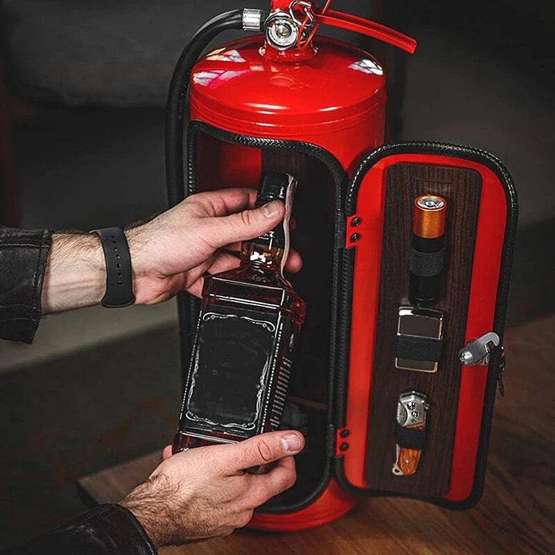 Hidden bottle storage in the shape of a fire extinguisher – BlazeVault-Red-State of Style