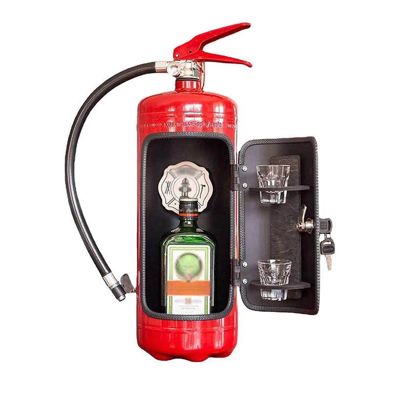 Hidden bottle storage in the shape of a fire extinguisher – BlazeVault-Red-State of Style
