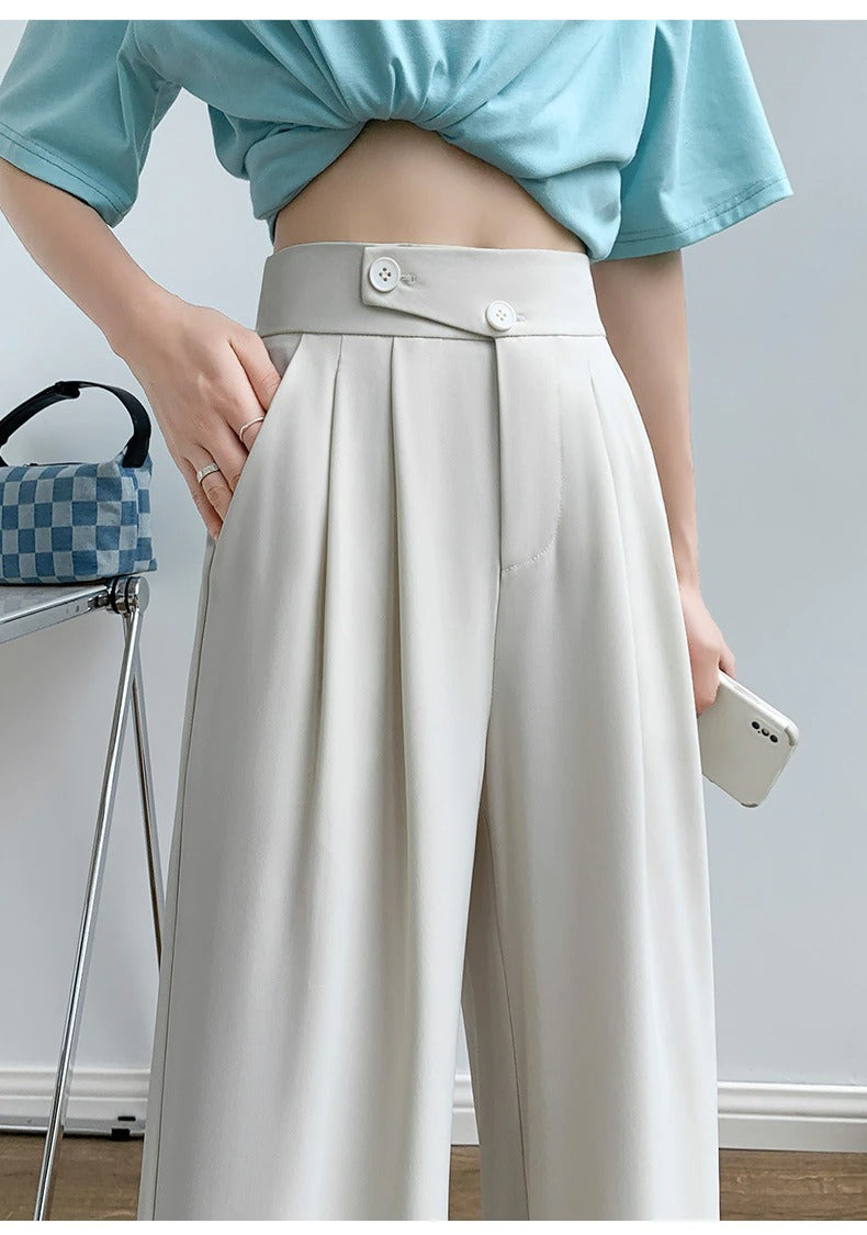High-Waist Casual Women's Trousers with Wide Leg – Emilia-Pink-S-The Livary