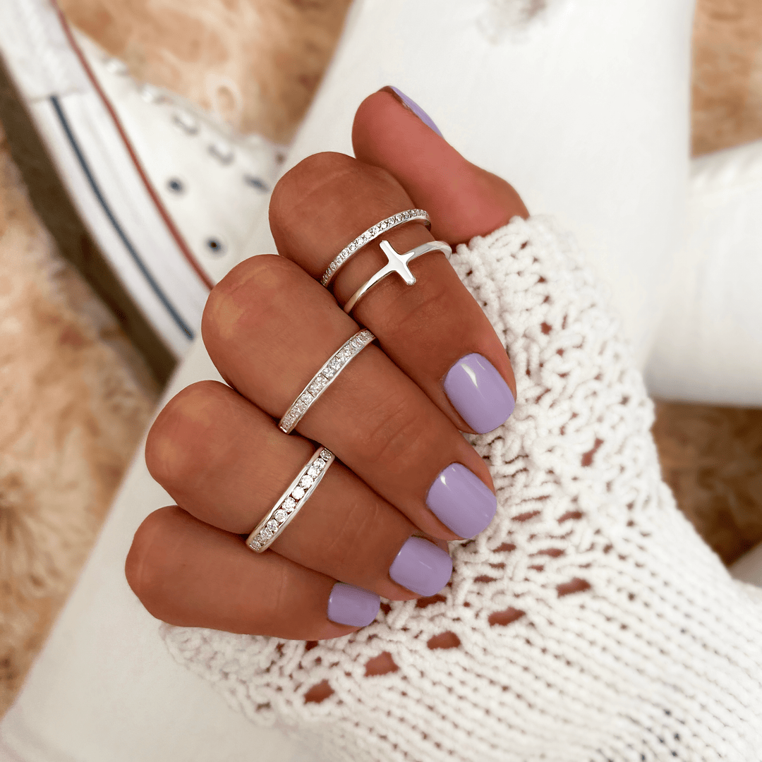 Stylish Double Cross Ring - Celeste-Silver-5-The Livary