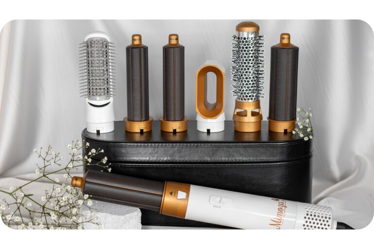 7-in-1 Hair Dryer Brush & Airstyler – Lyra-Gold/white-No storage case - only basic set-The Livary