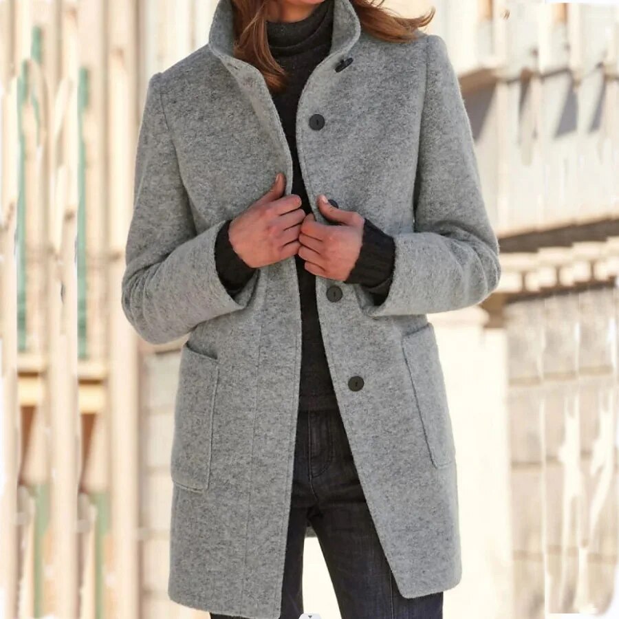 Wool coat with button closure for women - Eva-Gray-S-The Livary