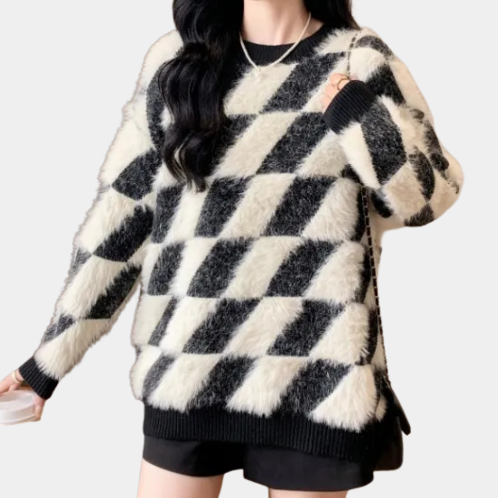 Stylish Black-White Women's Sweater - Odette-The Livary