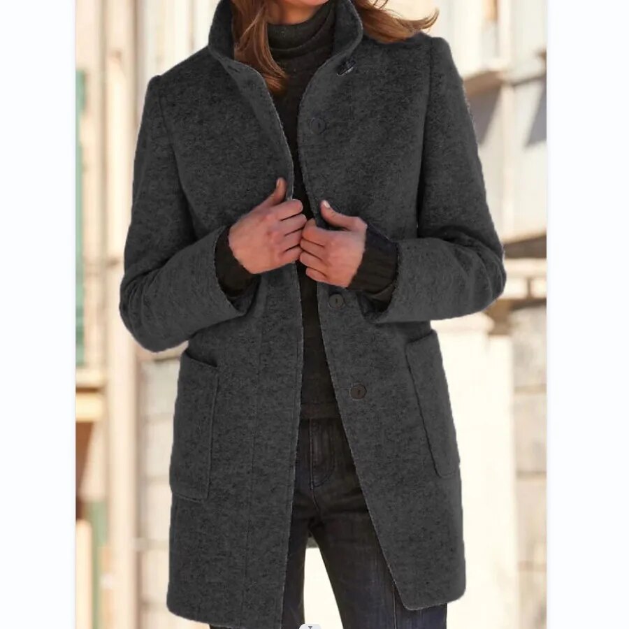 Wool coat with button closure for women - Eva-Dark grey-S-The Livary