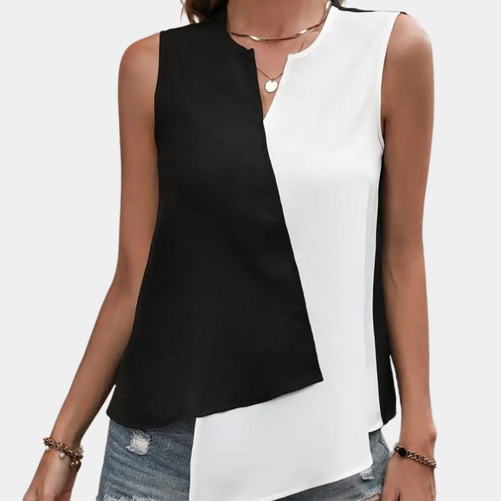 Trendy Black and White Asymmetrical Blouse for Women - Elise-XS-The Livary