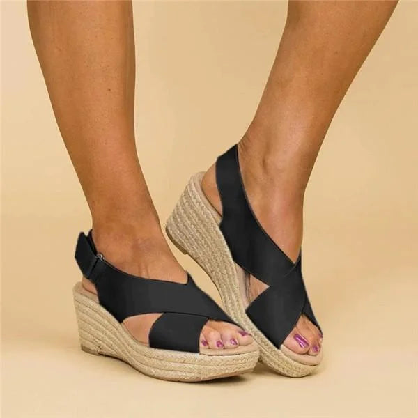 Comfortable Orthopaedic Wedge Espadrilles - Clara-Black-2.5-The Livary
