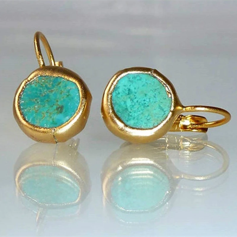 Gold Earrings with Turquoise Accents - Amaranta-The Livary