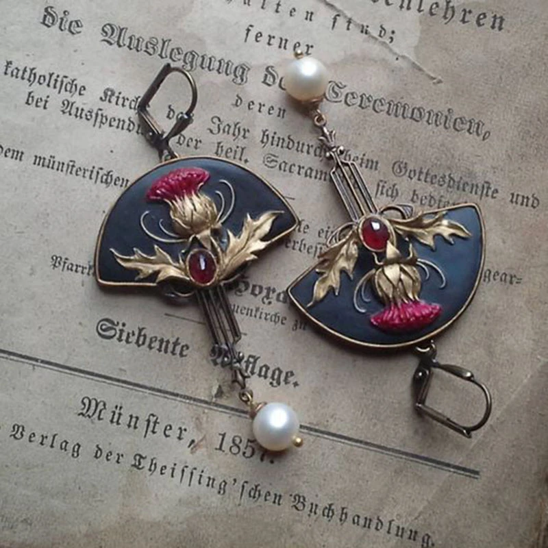 Boho Earrings with Pearls and Red Crystals - Seraphina-The Livary