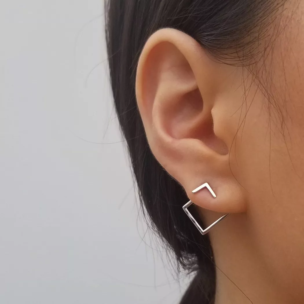 Geometric Silver Earrings - Celestia-The Livary
