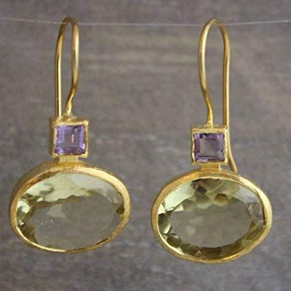 Vintage Gold Earrings with Green Crystal - Lucinia-The Livary