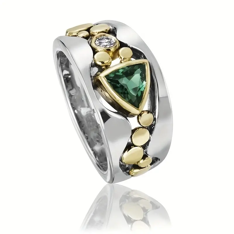 Vintage Ring with Green Crystal - Aurora-6-The Livary