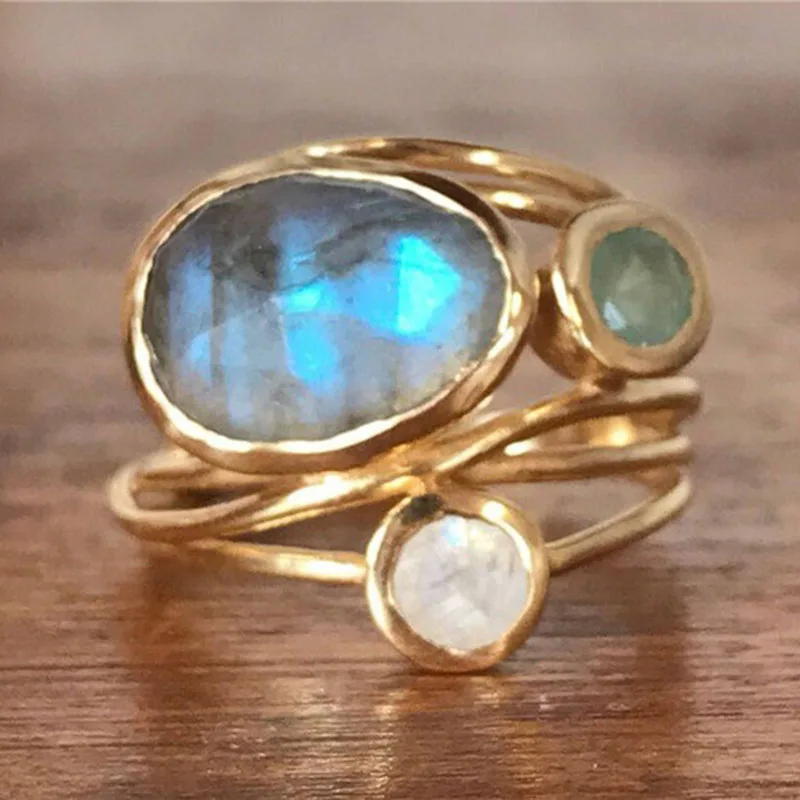 Golden Boho Ring with Crystals - Sophia-6-The Livary