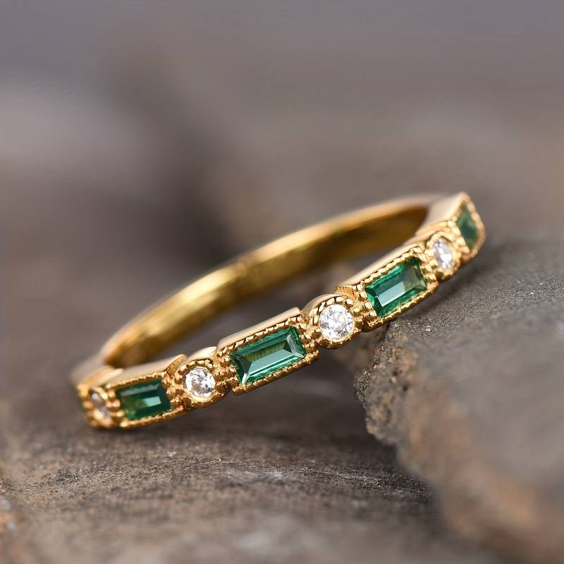 Vintage Gold Ring with Green Zirconia - Zarina-6-The Livary