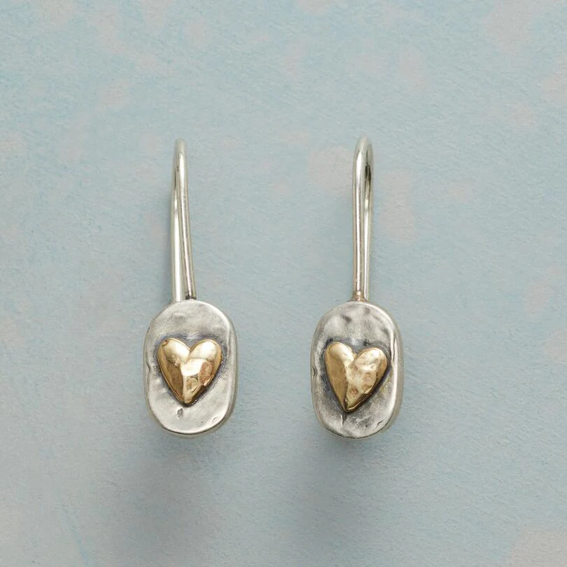 Golden Heart Earrings in Vintage Silver - Elayna-The Livary