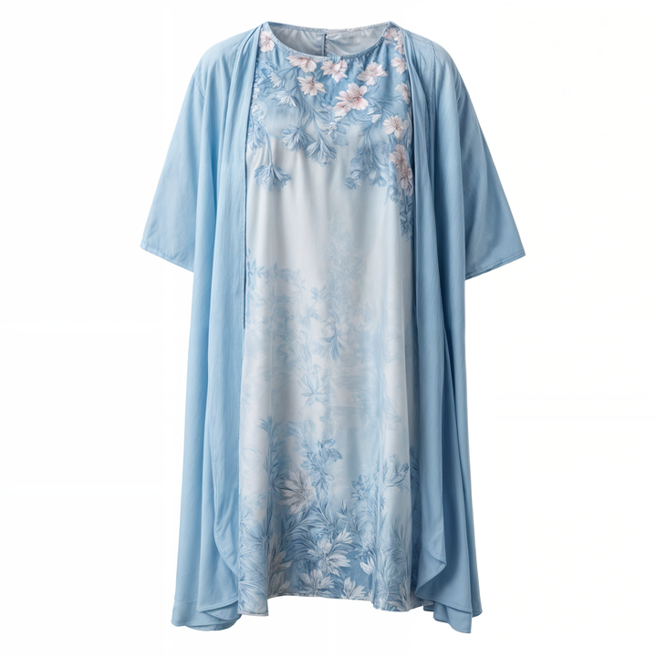 Stylish Floral A-Line Dress with Waistcoat for Women – Miray-Blue Star-M-The Livary