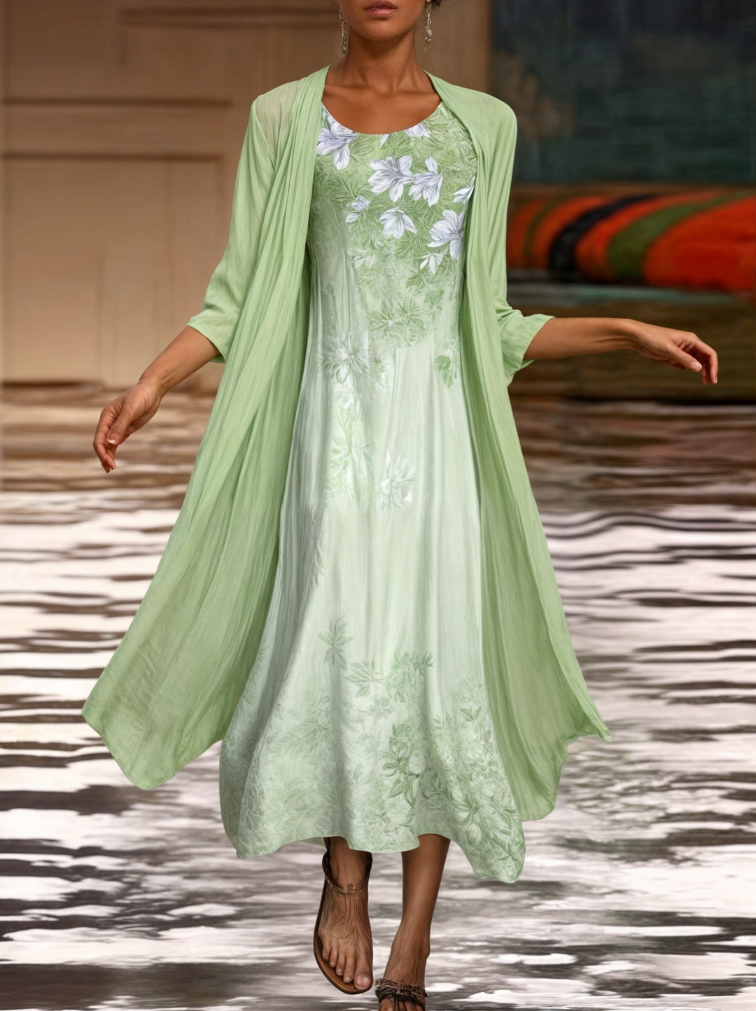 Stylish Floral A-Line Dress with Waistcoat for Women – Miray-Calla Lily-M-The Livary
