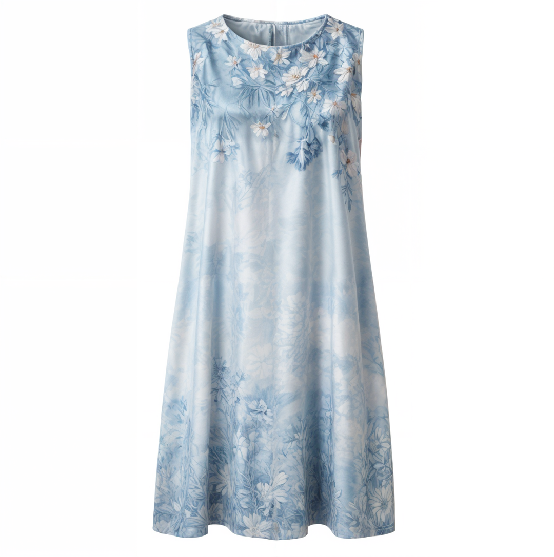 Stylish Floral A-Line Dress with Waistcoat for Women – Miray-Blue Star-M-The Livary