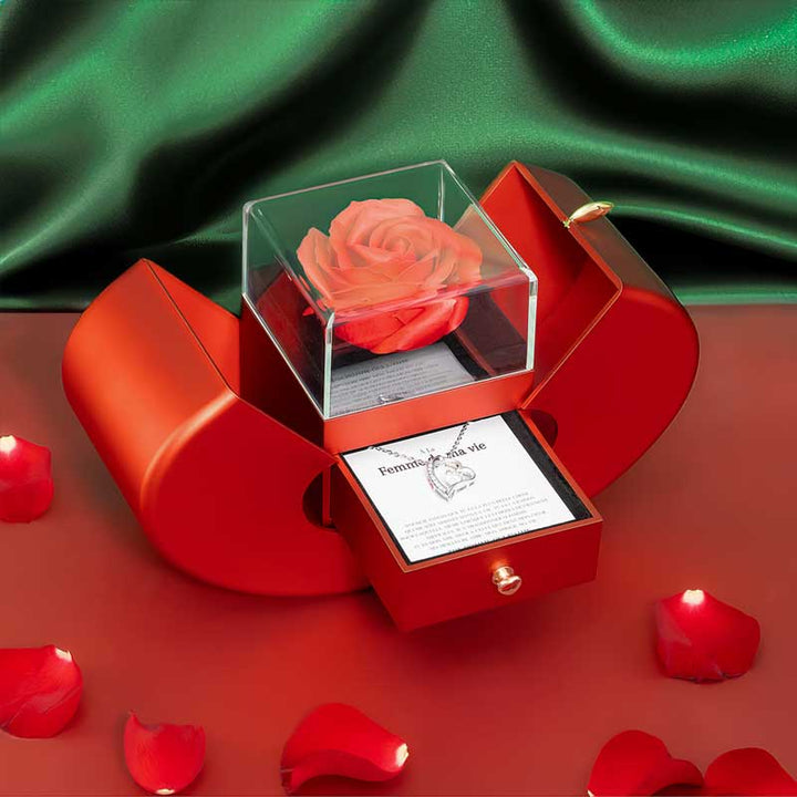 Eternal Rose Box & its Love Necklace - To the woman of my life - Never forget...-14K White Gold Finish-The Livary