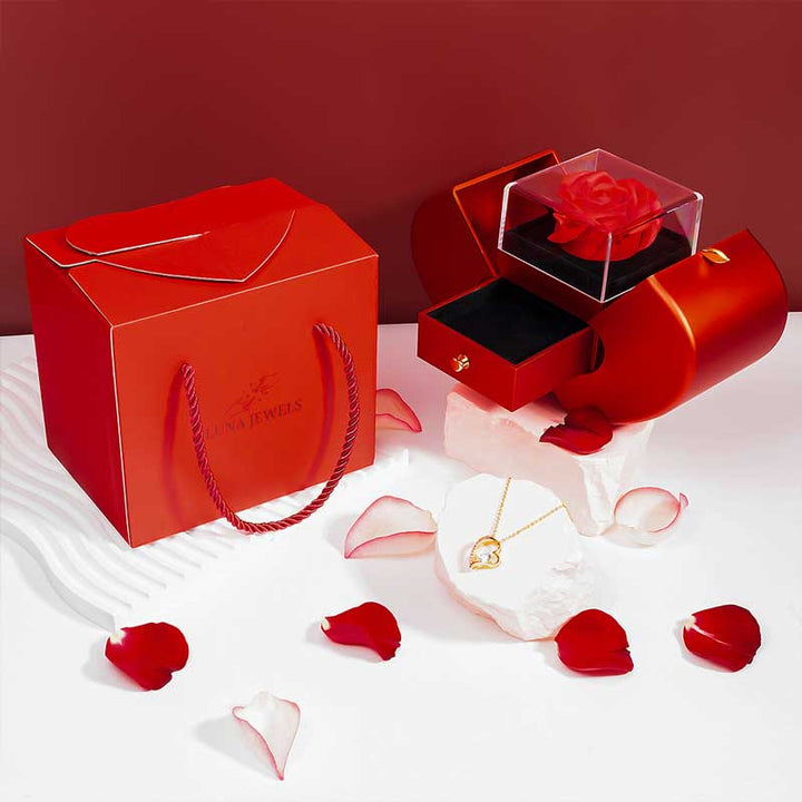 Eternal Rose Box & its Love Necklace - To the woman of my life - Never forget...-14K White Gold Finish-The Livary