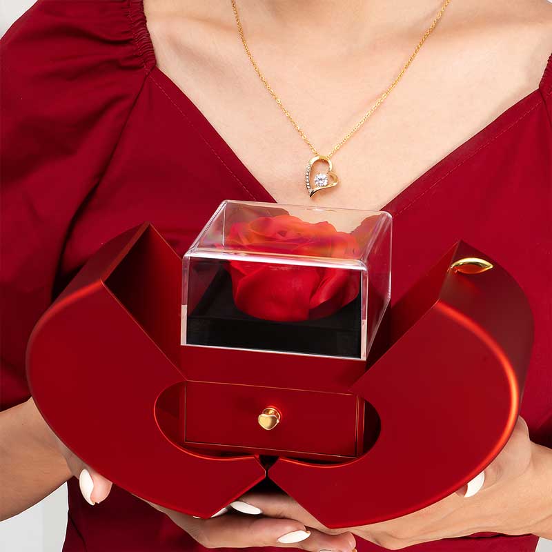 Eternal Rose Box & its Love Necklace - To the woman of my life - Never forget...-14K White Gold Finish-The Livary
