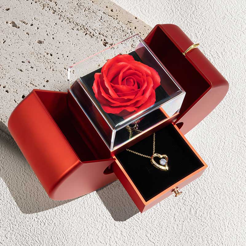 Eternal Rose Box & its Love Necklace - To the woman of my life - Never forget...-14K White Gold Finish-The Livary