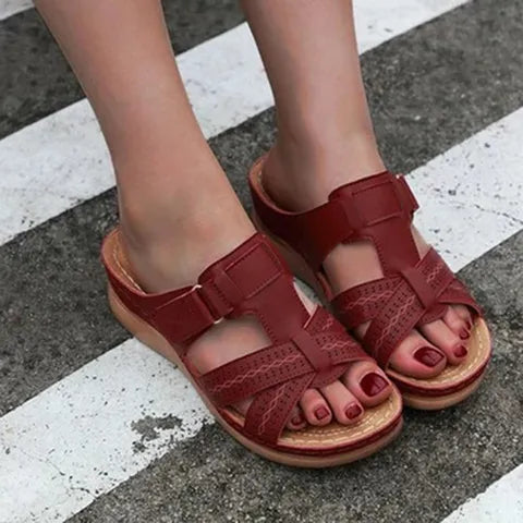 Breathable women's sandals for everyday wear with orthopedic comfort – Leila-Red-3-The Livary