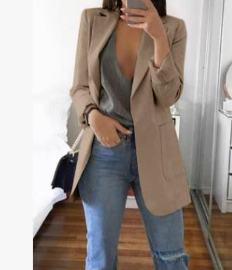 Trendy Ladies Blazer Vest - Elise-Khaki-S-The Livary