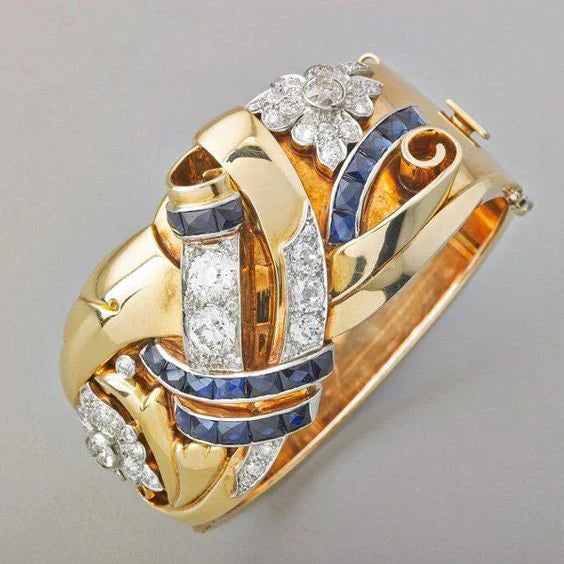Vintage Gold Ring with Blue Zirconia - Celia-6-The Livary