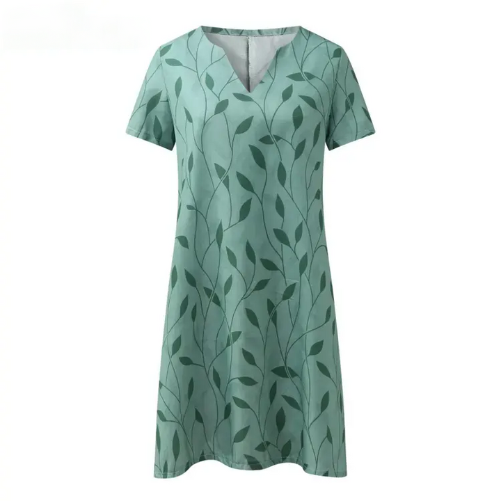 Stylish Knitted Dress with V-Neck and Short Sleeves - ValeriaStrick