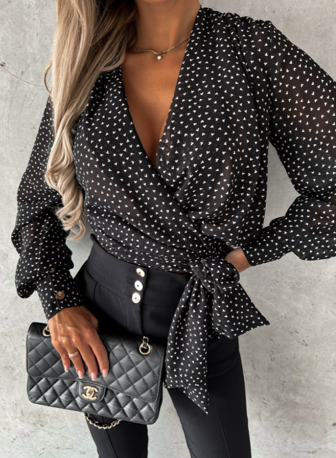 Stylish V-Neck Blouse with Puffed Sleeves - Mireille-Bollies-S-The Livary