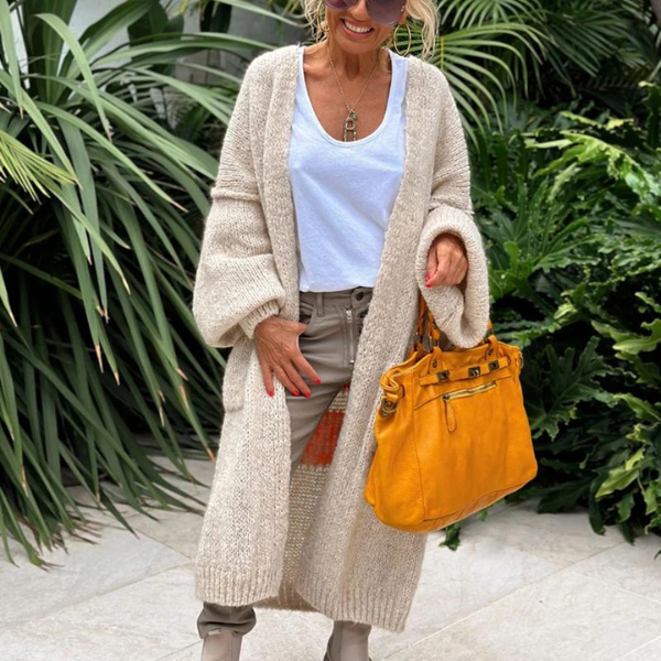 Trendy Long Knitted Cardigan - Sofia-Orange-One Size-The Livary