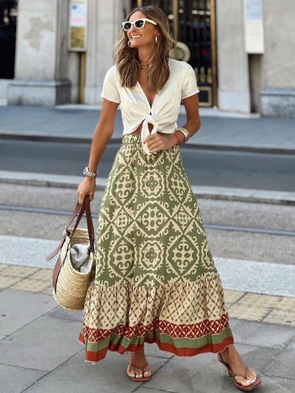 Trendy Long Skirt with Ruffles - Amara-Green-S-The Livary